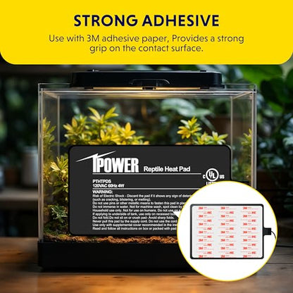 iPower 4x7 Inch Reptile Heating Pad, Under Tank Heater Terrarium Warmer Heat Mat for Turtles, Lizards, Frogs, Snakes, Safe & Energy-Efficient - color: Black/Heat Pad, size: 4" x 7"