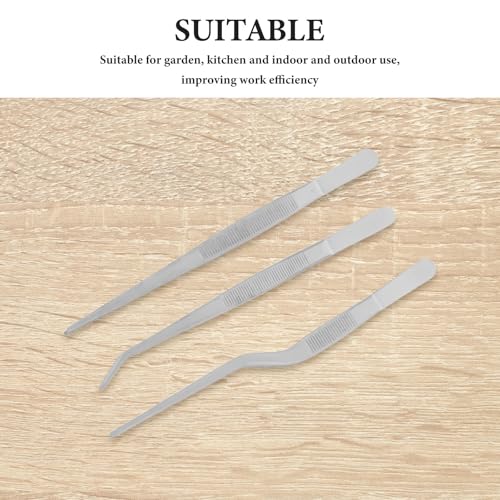 3pcs Stainless Steel Long Tweezers for Plants and Reptile Feeding Straight and Curved Precision Tongs with Rust-resistant Build for Gardening Kitchen and Aquarium Use