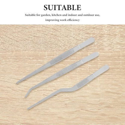 3pcs Stainless Steel Long Tweezers for Plants and Reptile Feeding Straight and Curved Precision Tongs with Rust-resistant Build for Gardening Kitchen and Aquarium Use