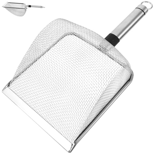 Kisangel Stainless Steel Cat Litter Scoop 11.22 Inch Mesh Sifter Metal Litter Box Scooper for Fast Clumping Waste Removal Non-Stick Surface 1 Pack for Home and Pet Store Use