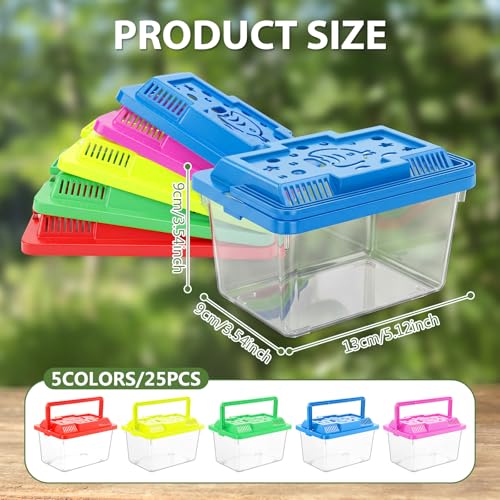 LemonRoad 25 Pcs Plastic Reptile Terrariums Carrier Cage Enclosure Snake Breeding Box Hatching Container Fish Tank with Ventilated Lid for Tarantula Spider Turtle Lizard (Cute,5.1x3.5x3.5 Inch) - color: Cute, size: 5.1x3.5x3.5 Inch