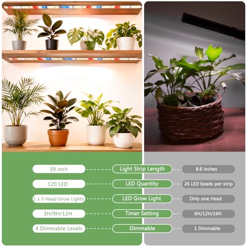 DBFAIRY Grow Strip Lights Plug-in LED Full Spectrum Plant Grow Light Strip | 3.28FT/ 120 LED,with Timer Dimmable