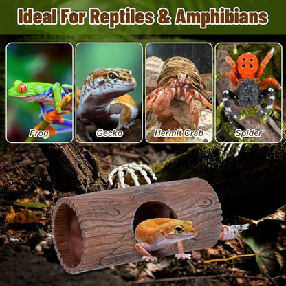 Plastic Hollow Hideout with 2Pcs Powerful Suction Cup, Reptile Hide, Reptile Tank Accessories for Bearded Dragons, Crested Geckos, Frogs, Hermit Crabs, Lizards & Snakes, Terrarium Decor