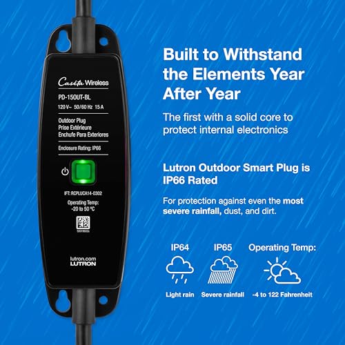 Lutron Outdoor Smart Plug for Caseta Smart Lighting, Summer Patio, Backyard Outdoor Lights & Motors, 15A LED Fixtures & 1/2 HP Motors, PD-15OUT-BL, Black - style: Smart Outdoor Plug