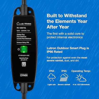 Lutron Outdoor Smart Plug for Caseta Smart Lighting, Summer Patio, Backyard Outdoor Lights & Motors, 15A LED Fixtures & 1/2 HP Motors, PD-15OUT-BL, Black - style: Smart Outdoor Plug