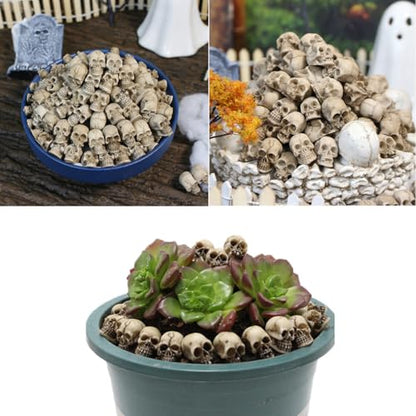 20PCS Mini Skull Figurine Miniature Set, Tiny Resin Skeleton Bone Skull Heads Statues for Halloween Prank Props, Desktop, Witchcraft, Haunted Dollhouse Micro Landscape Figure DIY Crafts Accessories
