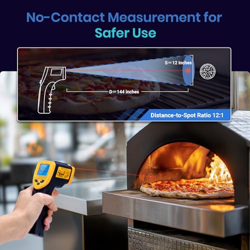 Etekcity Infrared Thermometer Laser Temperature Gun 1080, -58°F~ 1130°F for Meat Food Candy Pizza Oven, Heat Gun for Cooking, Kitchen, Fridge, Reptile, BBQ, HAVC, Adjustable Emissivity & Max Measure - color: Laser Yellow, style: Advanced