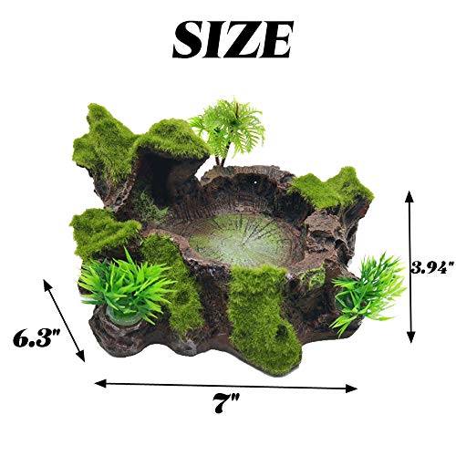 TIHOOD Plastic Reptile Tank Decor - Resin Reptile Platform with Artificial Tree Trunk Design - Food Dish Bowl for Lizards, Geckos, Frogs & More
