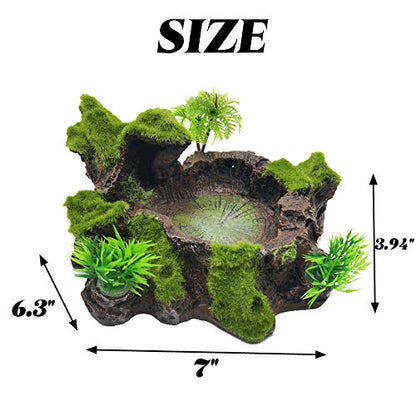 TIHOOD Plastic Reptile Tank Decor - Resin Reptile Platform with Artificial Tree Trunk Design - Food Dish Bowl for Lizards, Geckos, Frogs & More