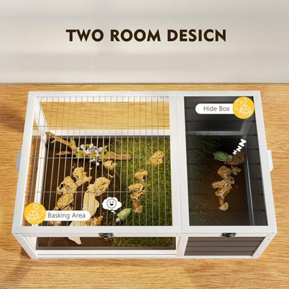 39.5" Tortoise Habitat,Large Wooden Indoor Tortoise House with 2 Removable Waterproof Tray, Indoor & Outdoor Reptile Enclosure Habitat Reptile Cage for Small Animals