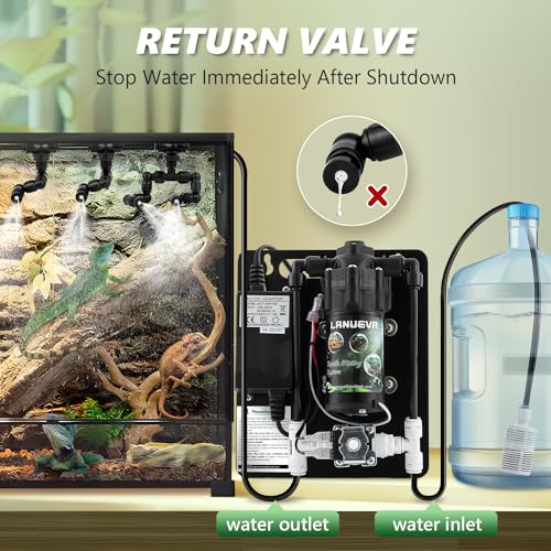 LANUEVA Reptile Humidifier, Quieter Mister Fogger for Terrarium with 4 Single Misting Nozzle + 2 Double Misting Nozzle, Reptile Mister Spray System for Reptile, Chameleon, Lizard, Snake, Frog