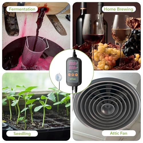 BN-LINK Digital Temperature Controller Thermostat Outlet with Heating Cooling Mode, 2-Stage Outlet Thermostat Controller Plug for Reptiles Aquarium Carboy Homebrew Breeding Fermenter Seed Germination - style: T10