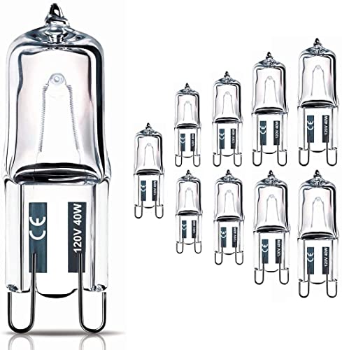 G9 Bulb, 10PCS G9 Halogen Bulb 40 Watt 120V, G 9 Dimmable Long Lasting Lifespan with High Brightness 520LM, CRI100 & 2800K Warm White, T4 JD Type Halogen Light Bulbs G 9 Base Bi Pin for Cabinet Lights - style: 40W- 10 Pack
