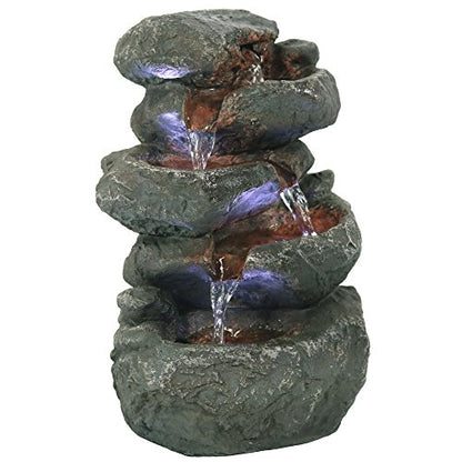 Sunnydaze Tabletop Water Fountain - Stacked Rocks 10.5 Inch Relaxing Desktop Water Fountain with LED Lights - Office, Bedroom, Living Room