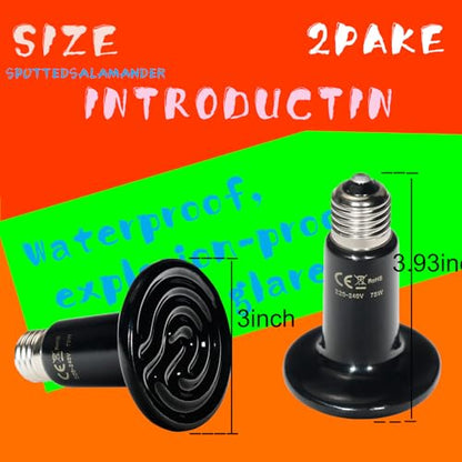 2 Pack Heat Emitter Reptiles 100W Heat Lamp Bulb Ceramic Reptile Heat Bulb Black No Light Emitting Heat Lamp (100, Watts)