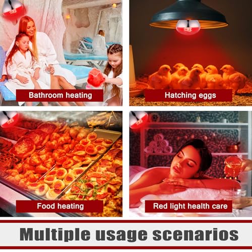 VIHOSE 2 Pack 250 Watt Heat Lamp 120v R40 Heat Lamp Bulbs Glass Incandescent Light Bulbs Incandescent Heating Lightbulbs for Reptiles Chicks Food Puppies Bathroom, Use E26 Base (Red) - color: Red
