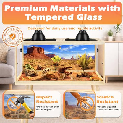 PROLEE 120 Gallon Bearded Dragon Tank with Leg Sand, 4x2x2 Reptile Enclosure with Tempered Glass Sliding Doors, Lockable Front Opening and Metal Mesh Top, Large Terrarium for Lizards and Snakes, Oak - color: Oak