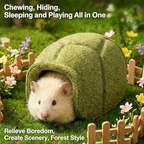 Natural Hamster Chew Toys, Turtle Shell Shape Hideaway, 5x4 Inches Wooden House with Safe Material, Eco Friendly Small Animal Shelter, Pet Cage Accessory Fun Design, Chewing Toy for Gerbil Chinchilla