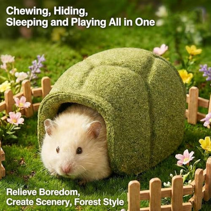 Natural Hamster Chew Toys, Turtle Shell Shape Hideaway, 5x4 Inches Wooden House with Safe Material, Eco Friendly Small Animal Shelter, Pet Cage Accessory Fun Design, Chewing Toy for Gerbil Chinchilla