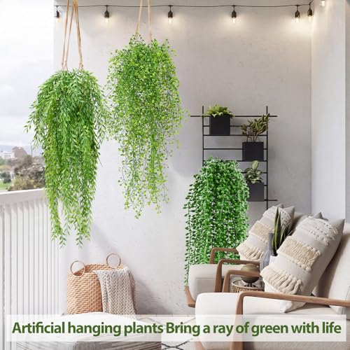 Daifunli 12 Pcs Artificial Hanging Plants Fake Hanging Ferns Plastic Fake Plant for Wall Room Garden Garland Indoor Outdoor Decor No Basket (Mandala, Willows, Fuchsia, String of Pearls) - style: Mandala,Willows,Fuchsia,String of Pearls