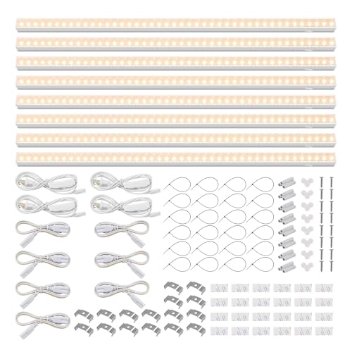 Barrina T5 Grow Lights, Full Spectrum, 2ft 80W (8 x 10W, 500W Equivalent), LED Grow Light Strip for Greenhouse, Plant Grow Shelf, Plug and Play Easy Installation, Yellow, 8-Pack - color: Yellow, size: 2ft-white Cover