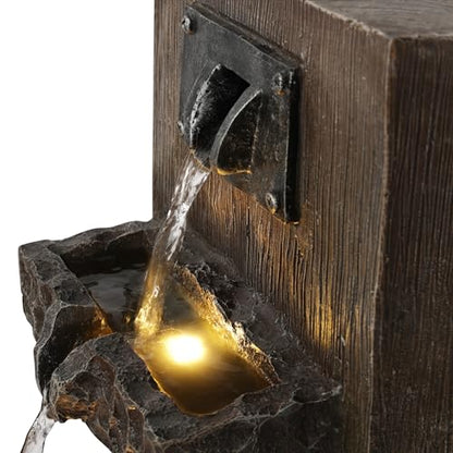 Alpine Corporation ZDQ108 Indoor/Outdoor Floor 3-Tier Fountain with LED Lights, Cascading Garden Water Fountain, 20" H, Brown - style: 20"H - Brown 3-Tier w/ LEDs