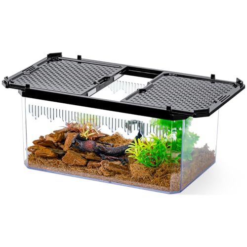 High-Transparency Reptile & Insect Enclosure Terrarium with Magnetic Door, Excellent Ventilation, Easy Cleaning, and Strong, Long-Lasting Build for Cricket,Frog,Insect House Gecko, Black,9.3 in - color: Black, size: 9.3x6.2x4.6 Inch