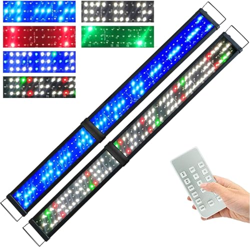 Upgraded Remote Control Aquarium Light 60-72 inch Multi-Color LED Hood Lamp Dimmable Timing for Freshwater Marine Plant Fish Tank Light Foldable Decorations (24+36”)