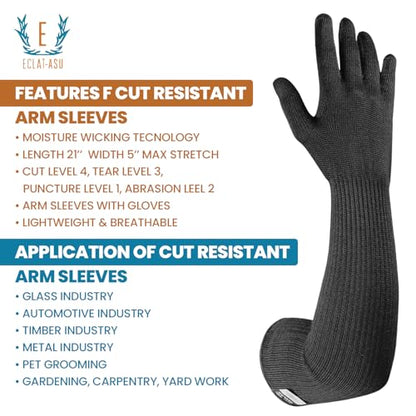 Cut Heat Bite Resistant Arm Sleeves –EN388 Certified Arm Protection Sleeve for Welding, Cooking, Cat & Dog Handling - color: Glove Arm Sleeve 22-inches