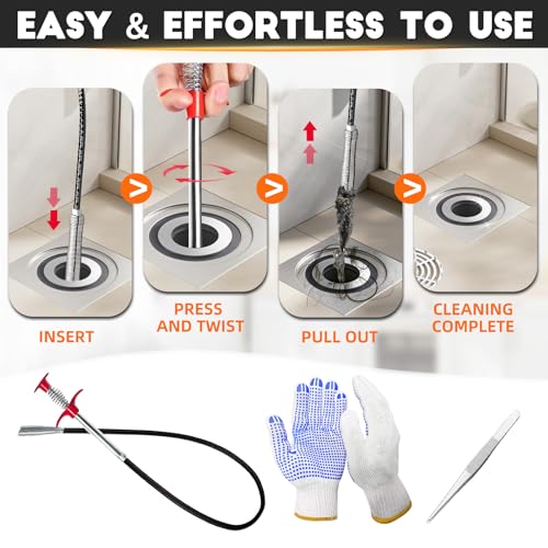Flexible Grabber Claw (4 Claws), Drain Snake with Tweezers, Bendable Hose Grabber Reacher Tool, Retractable Drain Clog Remover Tool, Pickup Tool for Bath Tub, Toilet, Kitchen Sink & Sewer (24 inches) - color: 24 inches