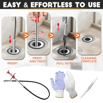 Flexible Grabber Claw (4 Claws), Drain Snake with Tweezers, Bendable Hose Grabber Reacher Tool, Retractable Drain Clog Remover Tool, Pickup Tool for Bath Tub, Toilet, Kitchen Sink & Sewer (24 inches) - color: 24 inches