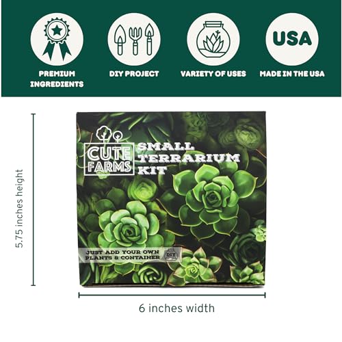 Cute Farms Terrarium Starter Kit | Moss, Vermiculite, Soil, Pebbles, Plant Food, Finishing Tools, Build and Care Guide | DIY Succulent Terrarium (Small) - size: Small Kit