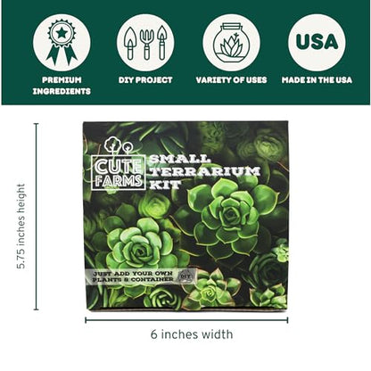 Cute Farms Terrarium Starter Kit | Moss, Vermiculite, Soil, Pebbles, Plant Food, Finishing Tools, Build and Care Guide | DIY Succulent Terrarium (Small) - size: Small Kit