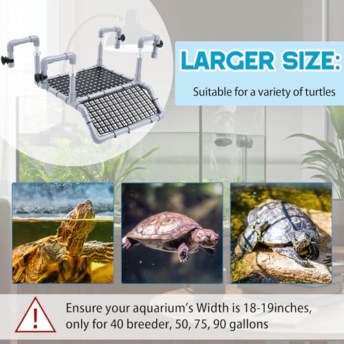 Chunful Adjustable X-Large Turtle Basking Platform, 19″ Wider Hanging Turtle Dock, DIY Ramp with PVC Pipes and Suction Cups Basking Area for Aquarium Tank 40/50/65/75/90 Gallon, Tank Accessories - style: Classic