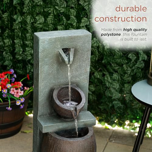 Alpine Corporation TZL388 32" 3 Tier Jar Fountain with LED Lights, Elegant Outdoor Water Feature for Garden, Patio, Backyard, Home Décor, Ceramic Water Fountain & Landscape Decorations, Gray - style: 32"H - Gray 3-Tier Jar Fountain w/ LEDs