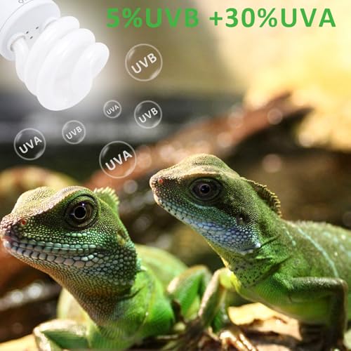 Aiicioo UVB Reptile Light 5.0 13W Desert UVB Spiral Compact Fluorescent Lamp UVB Reptile Light Bulb Tropical and Sub-Tropical UVB Bulb for Reptiles Bearded Dragons Lizards - size: UVB 5.0 13W