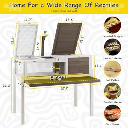 Gowoodhut Turtle Box Tortoise Enclosure with Removable Legs - Turtle & Tortoise Habitat for Indoors & Outdoors - Leakproof Tray & Lamp Holders Included - Breeding Box