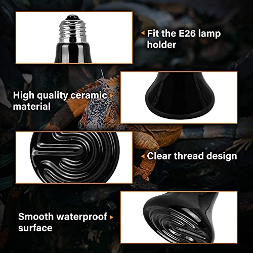 Simple Deluxe 50W (Mini) Ceramic Heat Emitter Reptile Heat Lamp Bulb No Light Emitting Brooder Coop Heater for Amphibian Pet & Incubating Chicken, Black, 1-Pack - size: 50 Watts, style: 1 Pack