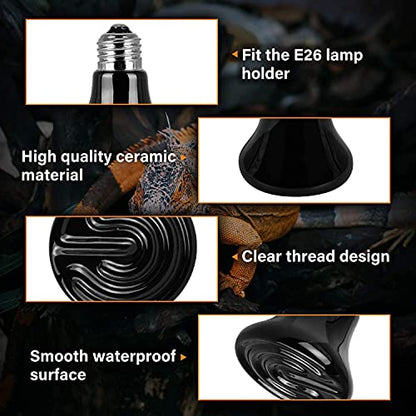 Simple Deluxe 50W (Mini) Ceramic Heat Emitter Reptile Heat Lamp Bulb No Light Emitting Brooder Coop Heater for Amphibian Pet & Incubating Chicken, Black, 1-Pack - size: 50 Watts, style: 1 Pack