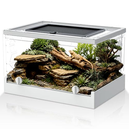Folding Reptile Terrarium 17" × 12" × 10" – Portable Clear Habitat Tank with Front Opening Door & Ventilation, Easy Assembly for Geckos, Lizards, Snakes, Turtles, Spiders & Amphibians - size: 17" x 12" x 10"