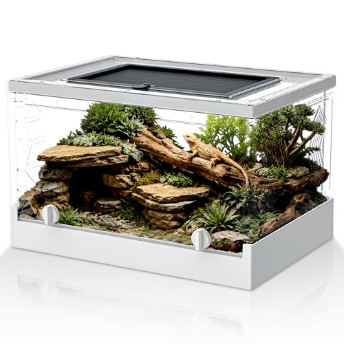 Folding Reptile Terrarium 17" × 12" × 10" – Portable Clear Habitat Tank with Front Opening Door & Ventilation, Easy Assembly for Geckos, Lizards, Snakes, Turtles, Spiders & Amphibians - size: 17" x 12" x 10"