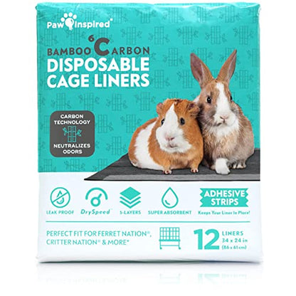 Paw Inspired Disposable Guinea Pig Cage Liners | Bamboo Charcoal Odor Controlling | Super Absorbent Liners Pee Pads for Ferrets, Rabbits, Hamsters, and Small Animals (34x24 (Critter Nation) -12 ct) - size: 34x24" (Critter Nation) -12 ct