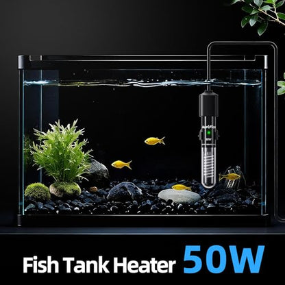 50W Aquarium Heater, Small Submersible Fish Tank Heater with Mini Aquarium Thermometer, for Betta Turtle Saltwater Freshwater 5-10 Gallon Tanks