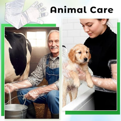 50 Pcs Plastic Long Arm Gloves, 35.4 in Veterinary Insemination Glove, Long Shoulder Length Disposable Gloves for Field Dressing Gutting