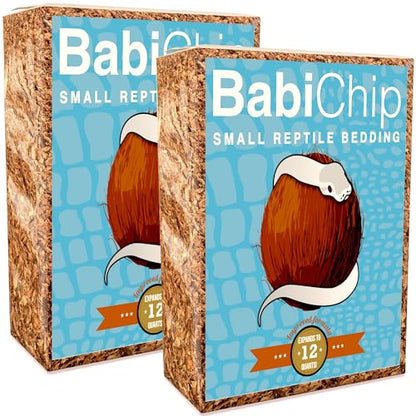 BabiChip Coconut Chip Substrate for Reptiles 2 Pack of 12 Quart Loose Small Sized Coco Husk Chip Bedding for Ball Pythons, Snakes, Tortoises, Geckos, Frogs, or Lizard Terrarium Tanks - size: 12 Quart (2 pack)