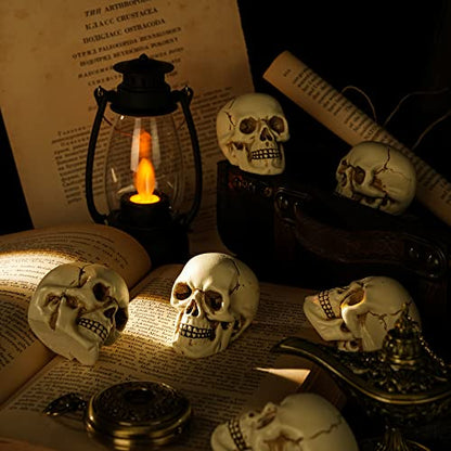 READAEER Resin Skull 4 pcs/Set, Mini Skull Model for Home Decoration, Halloween Skull Statue, Human Skull Head Bone Model for Desktop