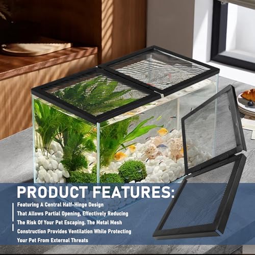 Screen Cover with Hinged Door Compatible with 10, 15 High, 20 X-Tall Gallon Aquariums/Terra Terrarium & Other Glass Tanks - Reduce The Risk of Pet Escape, Ensure Smooth Ventilation