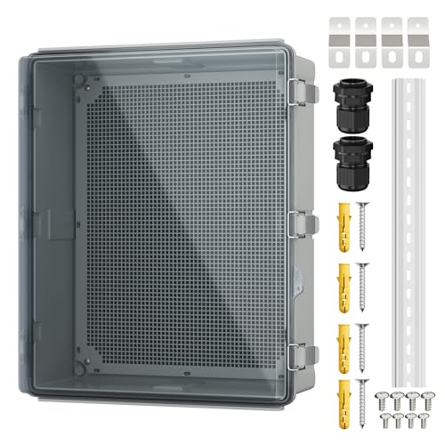 Joinfworld Outdoor Cable Enclosure 19.7x15.7x7.9 Waterproof Junction Box | Weatherproof ABS Box with DIN Rail & Glands for Starlink, Outdoor WiFi, Solar, Pump Controller & DIY Projects - size: 19.7"x15.7"x7.9" Clear