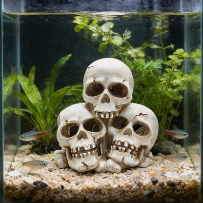 Resin Skull Aquarium Ornament, Hide Cave for Fish & Reptile Tank | Hide house for betta fish and reptiles to play, spacious resting cave, Halloween decor for aquarium and reptile tank