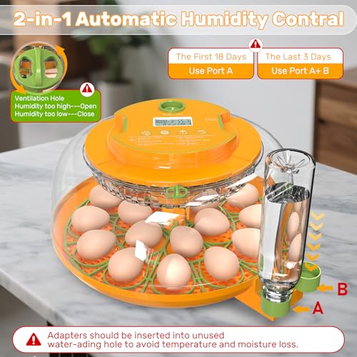 18 Egg Incubators for Hatching Eggs, Egg Incubator Incubator with Automatic Turning and Humidity Control, Auto Water Replenishment, 2 Size Trays, Air Vent, for Chicken Duck Quail Goose Eggs
